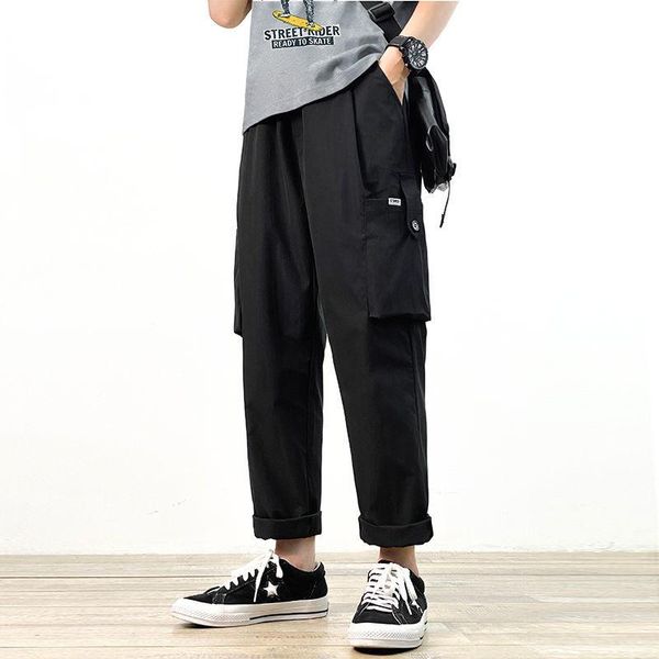 

men's pants men black cargo for joggers loose casual trousers grey straight korean summer hip hop streetwear