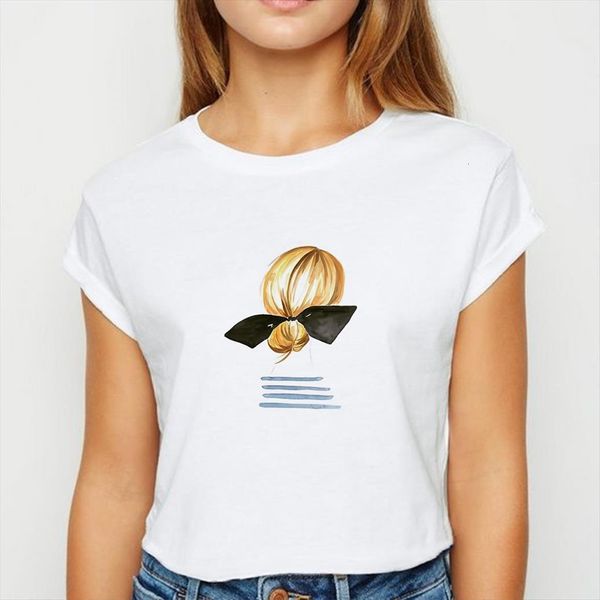 

plus size modern girls silhouette women spring summer aesthetics graphic tee round collar shirts, White