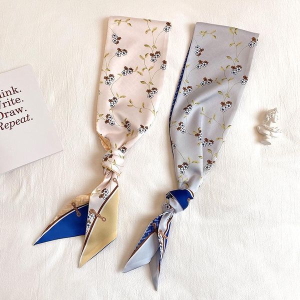 

scarves bag scarfs printing scarf women cute hair tie band kerchief wrist ribbons fashion head neck silk satin long, Blue;gray