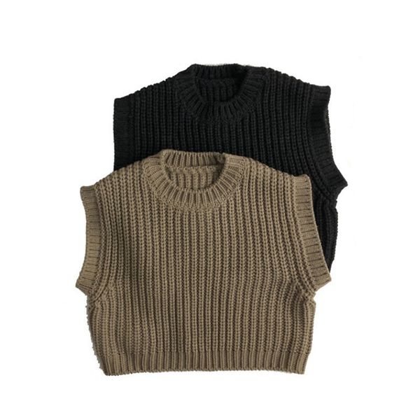 

baby sweater brown vest boys and girls fall solid color sleeveless 210701, Blue