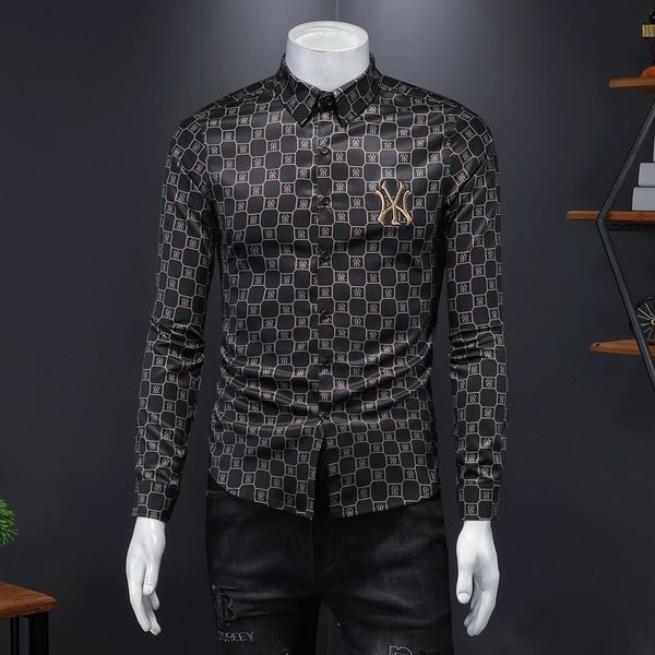 

business shirt deluxe and 2021 spring men's long sleeve fashion style printed casual plol, White;black