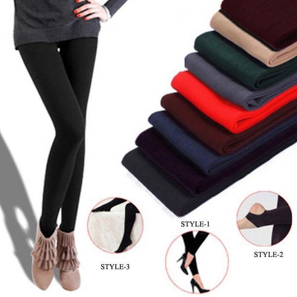 

winter warm bohemian skinny women leggings stretch fleece pants casual faux velvet ankle length legging knitted thick slim, Black
