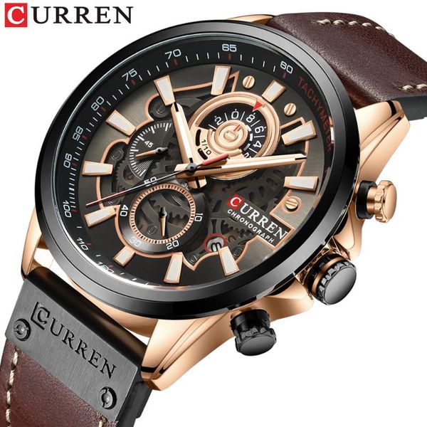 

watches men curren brand sport men's quartz clock man casual calendar belt waterproof wrist watch relogio masculino wristwatches, Slivery;brown