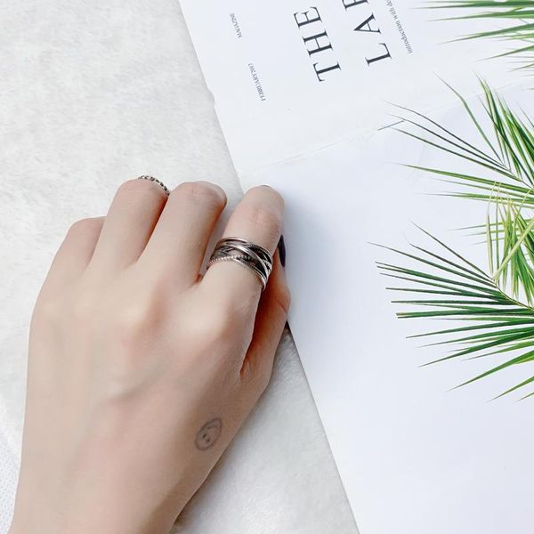 

cluster rings recommend vintage black chunky ring 925 sterling silver for women men promise trendy poison kpop charms jewelry gift, Golden;silver