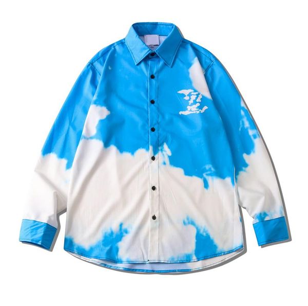 

men's casual shirts tie dye long sleeved shirt men turn-down collar street fashion for t, White;black