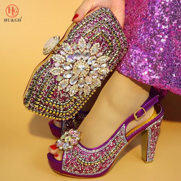 

dress shoes 2021 italian and bag to match women high heel african clutches rhinestones design shoe set, Black