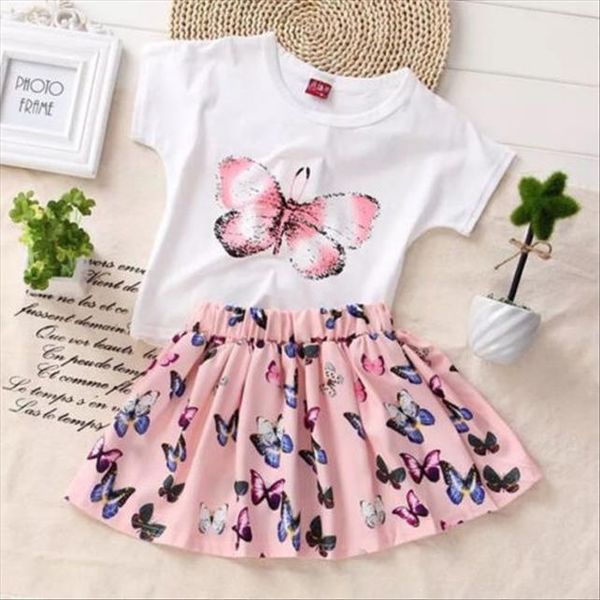 

toddler kids baby girls summer outfits clothes t shirt dress 2pcs set, White