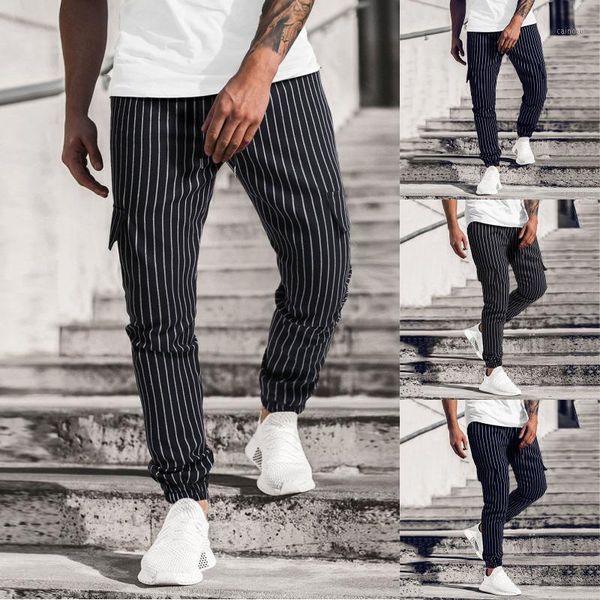 

men's pants spring and autumn thin casual no elasticity striped trousers mid waist trouser man streetwear clothing #8, Black