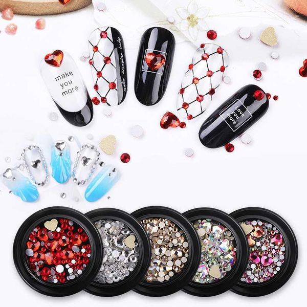 

mixed love heart nail rhinestones 3d nails art decorations ab color rhinestone champagne crystal diamond chameleon gems1, Silver;gold
