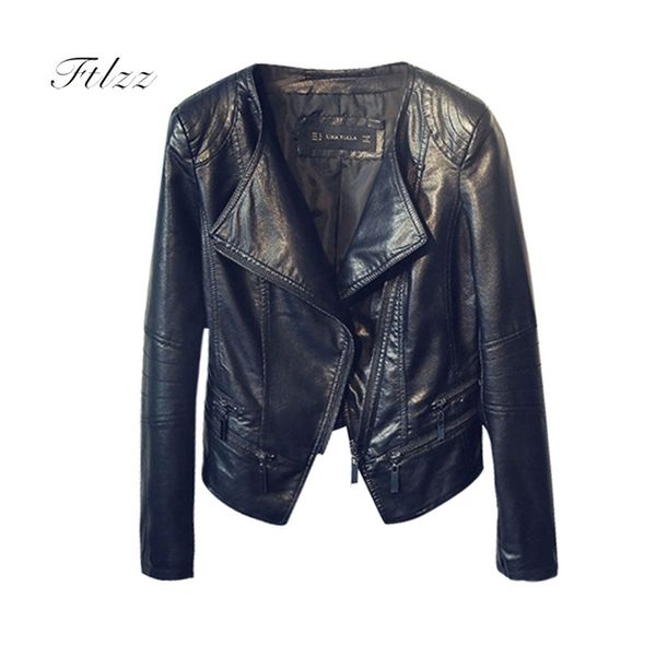 

ladies leather jackets spring autumn slim long sleeved turn-down collar black female biker motorcycles short coats 210602
