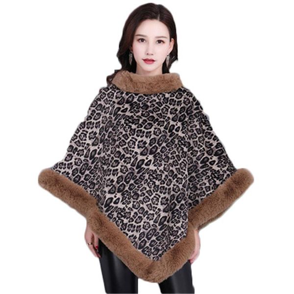 

women's fur & faux autumn winter shawl coats female jackets leopard loose oversize lady clothes trendy cape cloak, Black