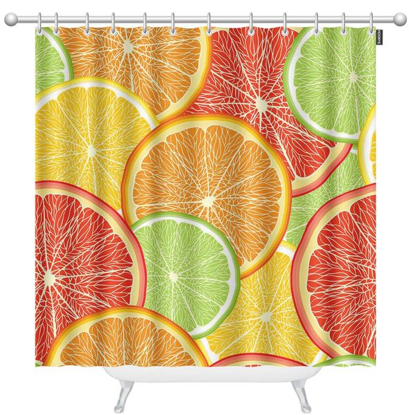 

grapefruit extra long fabric shower curtain 72 x 96 inch red orange yellow green citrus-fruit slices shower curtains for