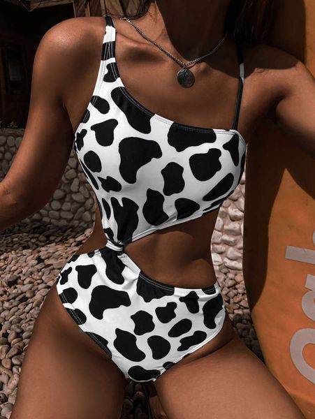 

bikini fashion black and white cow swimsuit bikini, White;black