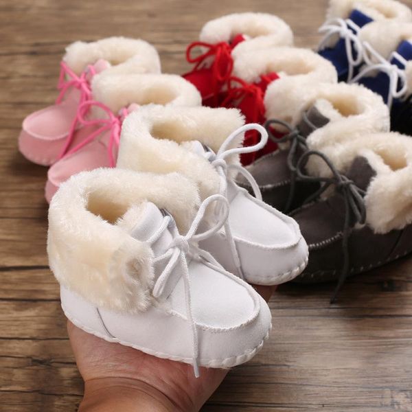 

first walkers 1 pair mid-tube plus wool warm boots born baby moccasins shoes soft rubber-soled soled non-slip crib