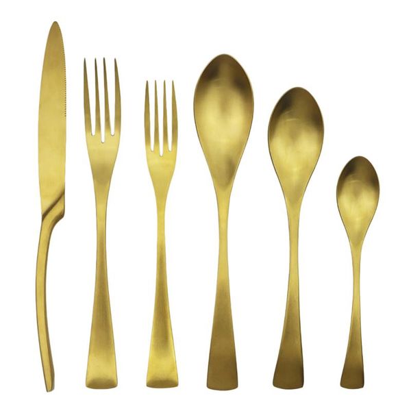 

dinnerware sets 6pcs/set gold cutlery set steak knife fork spoon flatware 18/10 stainless steel kitchen tableware silverware
