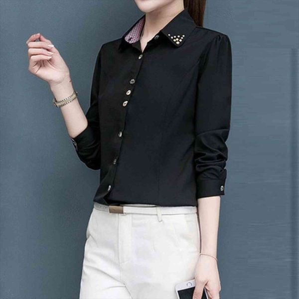 

leisure white black red womens blouses casual korean fashion slim long sleeve lapel shirts office work button blouse blusas