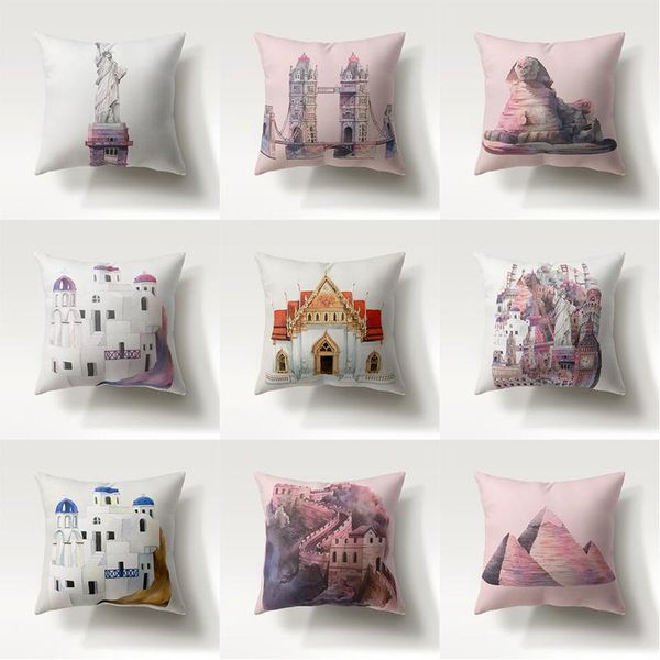 

cushion/decorative pillow 45*45cm cushion cover ancient architectural pattern polyester throw cases for sofa car coffee home decor pillowcas