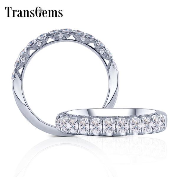 

cluster rings transgems solid 10k white gold f color moissanite half eternity wedding band thick vintage for women, Golden;silver