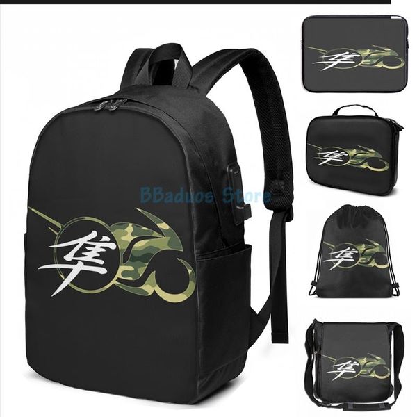 

funny graphic print camo hayabusa usb charge backpack men school bags women bag travel laptop