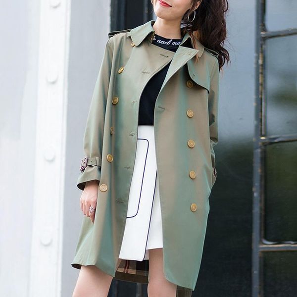 

women's trench coats windbreaker urban casual neutral style spring and autumn lapel long sleeve waist tie design chameleon, Tan;black