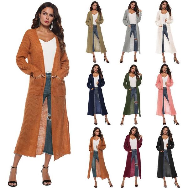 Cardigan de suéter de camisola de grandes dimensões Cardigã de bolso de retalhos de retalhos de retalhos de manga Batwing Cardigans longos Casaco de inverno Casaco de inverno Tamanhos grandes