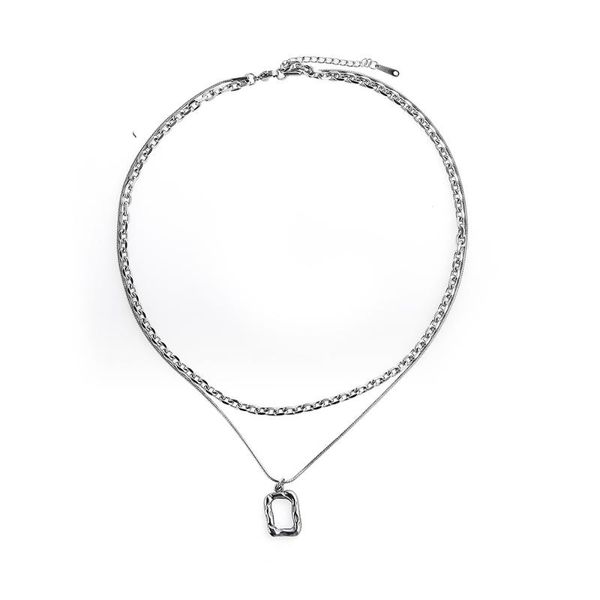 

pendant necklaces european and american hip hop necklace men women niche design double layered titanium steel personality accessories, Silver