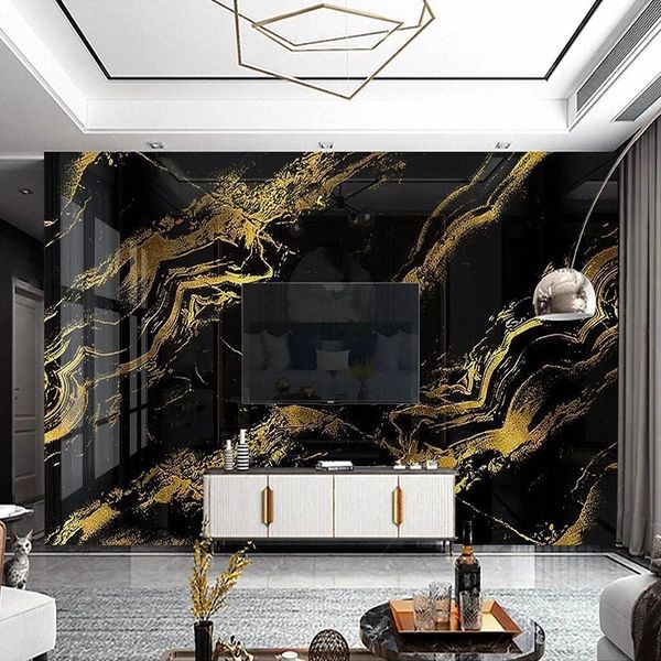 Papel de parede personalizado Papel de parede Home Decor 3D Black Gold imitação de mármore moderno sala de estar quarto tv fundo mural