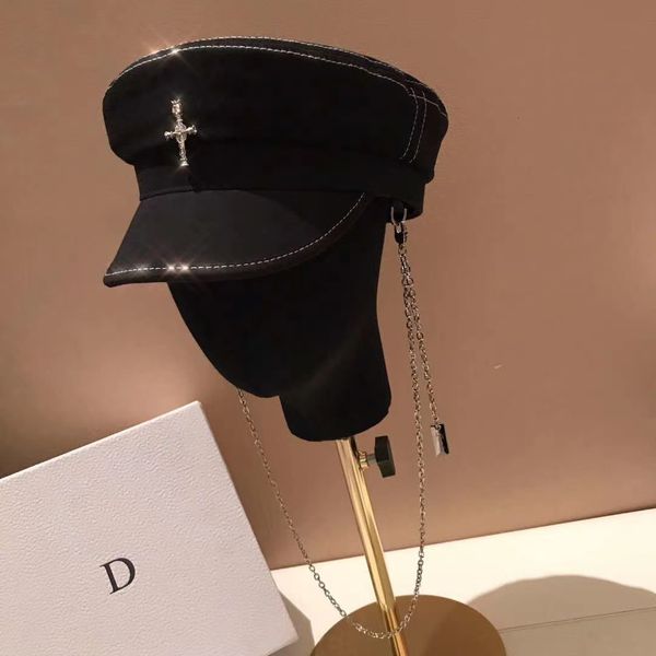 

women's korean hat spring summer chain navy hat fashion versatile report children's cap in sunscreen tide, Blue;gray