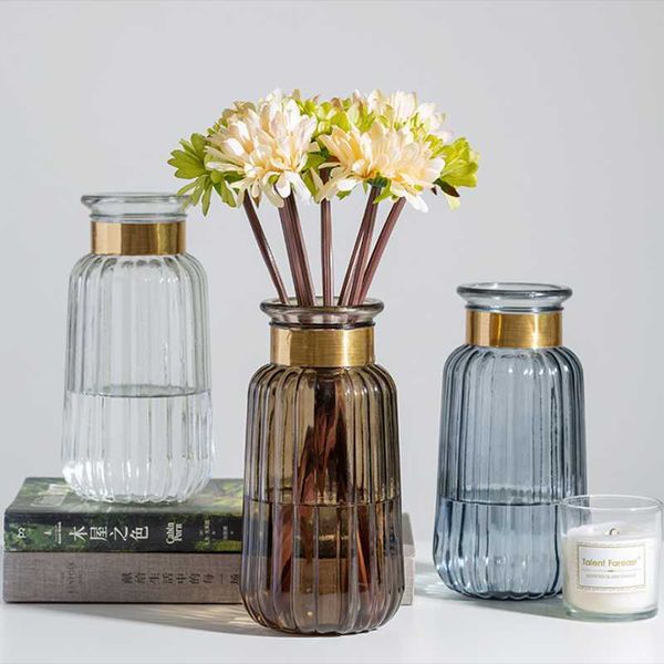 

vases nordic luxury golden vase deskhydroponic plant decoration living room home decora dried flower glass transparent grey