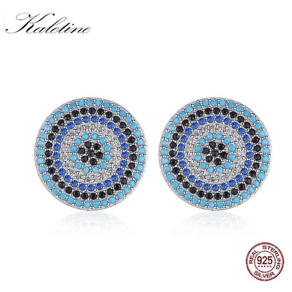 

kaletine 925 sterling silver evil eye earrings for women blue stone cz crystal lucky turkey stud earrings jewelry fashion 210325, Golden;silver