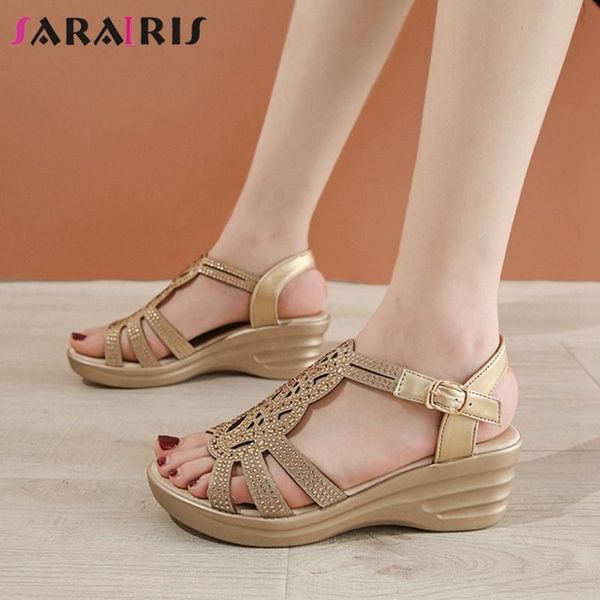 

dress shoes sarairis arrival rhinetone sandals high wedges summer women elegant flat platform woman, Black