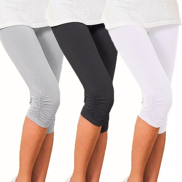 

women's leggings women workout plus size cotton elastic waist casual solid spring summer stretch pants, Black