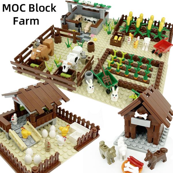 

lepin kits moc farm ranch dog kennel chicken coop building block toys animal corn carrot rabbit hen egg cow bull pig shed house