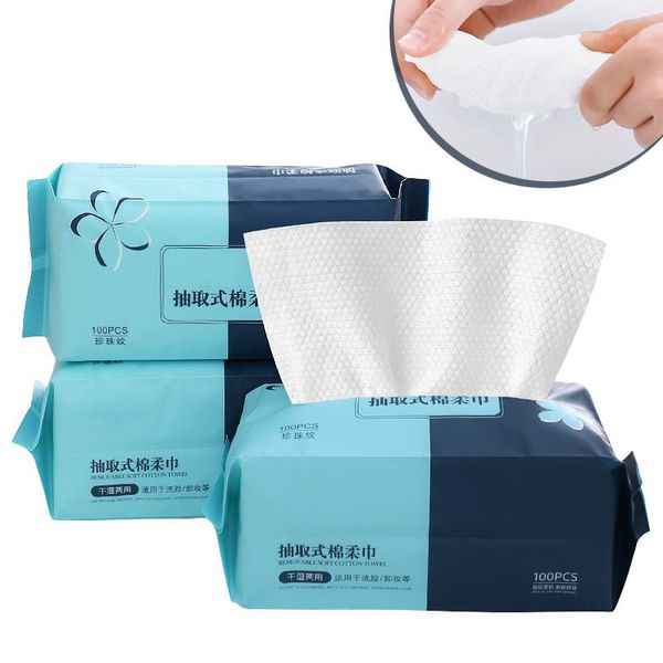 

towel 100pcs/lot disposable face cotton facial tissue travel dry and wet towels cleansing wipes beauty skin care paper