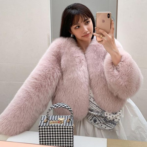 

women's fur & faux women coat winter real cropped coats whole skin luxury natural long sleeves, Black