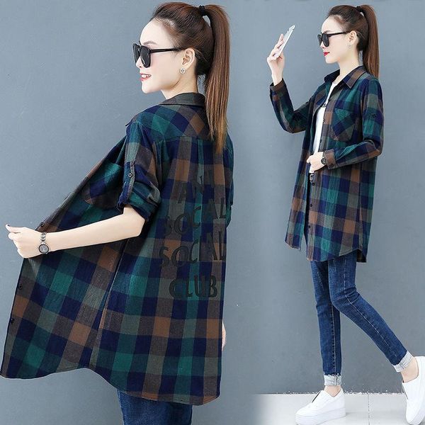

women's trench coats spring and autumn mid length plaid loose shirt, Tan;black