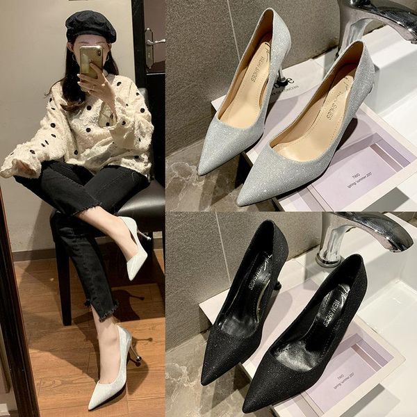 

french girl's high heels women's slim versatile pointed black professional work shoes in autumn 2021 dress
