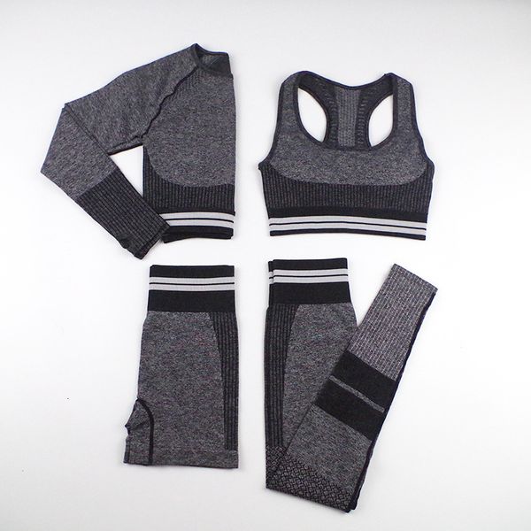 

legging uwilliyme 2/4pcs yoga set streep push up bras crop gym clothing high tail leggings fitness sport wear workout past, Black