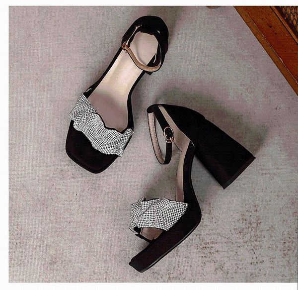 

sandals 2021 summer fashion rhinestones crystal chunky heels party wedding shoes women modern ladies black platform pumps