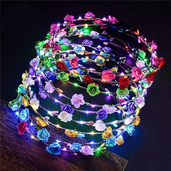 

party decoration 1pcs led flower crown adjustable wreath headband headpiece headdress for women wedding random