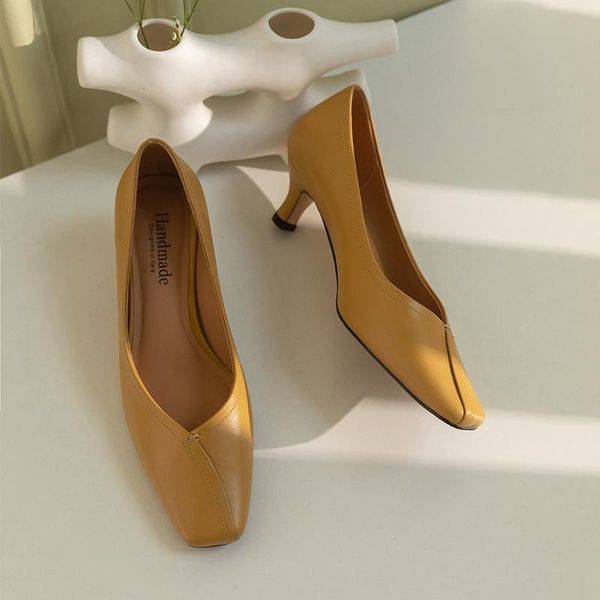 

spring 2021 women's high heels fashion single shoes luxury real cowhather casual pumps dress, Black