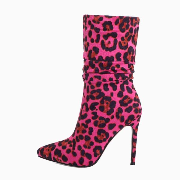 

boots arden furtado autumn fashion elegant pointed toe stilettos heels women's shoes leopard grain stretch short, Black