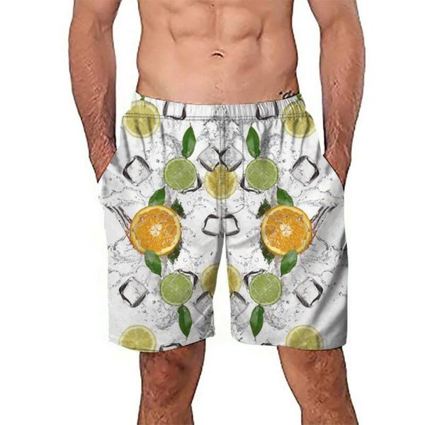 

mens swim trunks summer lemon watermelon fruit hawaii cool quick dry board shorts bathing suit side pockets mesh lining dropship men's, White;black