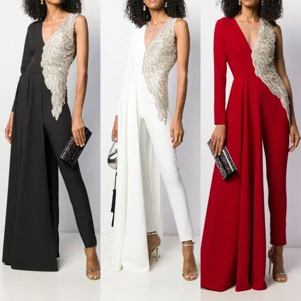 

women's pants & capris european and american deep v hollow slim jumpsuit streetwear dress sequined long wrap, Black;white
