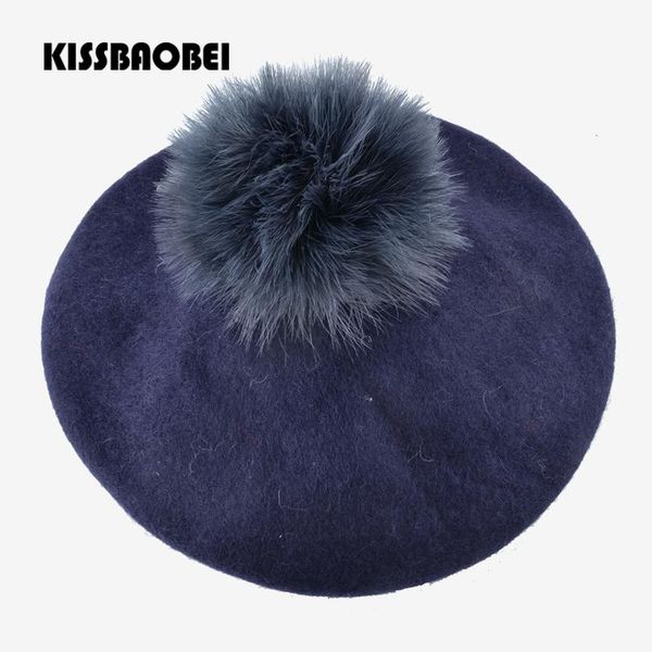 

berets women's autumn winter fashion wool pompom beret hat for girls outdoor casual retro ladies cap bone feminino, Blue;gray