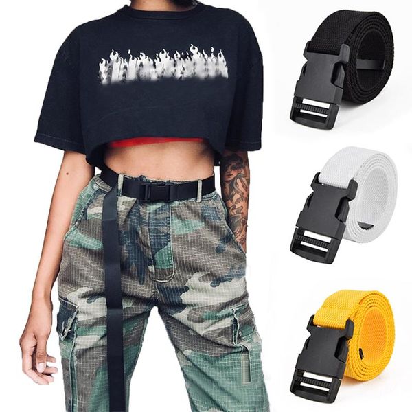 

fashion black canvas belt for women casual female waist belts with plastic buckle harajuku solid color long ceinture femme, Black;brown