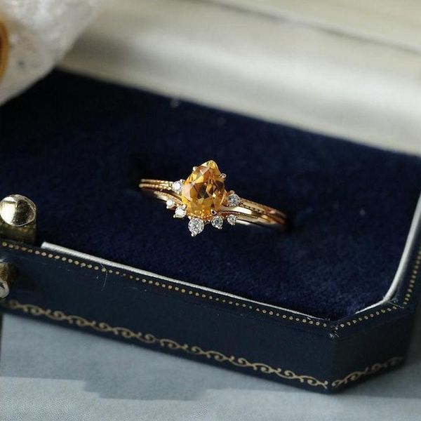 

original design natural citrine silver diamond opening adjustable ring retro elegant light luxury charm female jeweler cluster rings, Golden;silver
