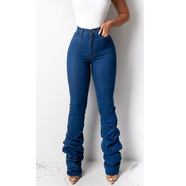 

women's jeans cotton pleated women side split hipster high waist slim long trousers skinny pockets basic streetwear female bottoms, Blue