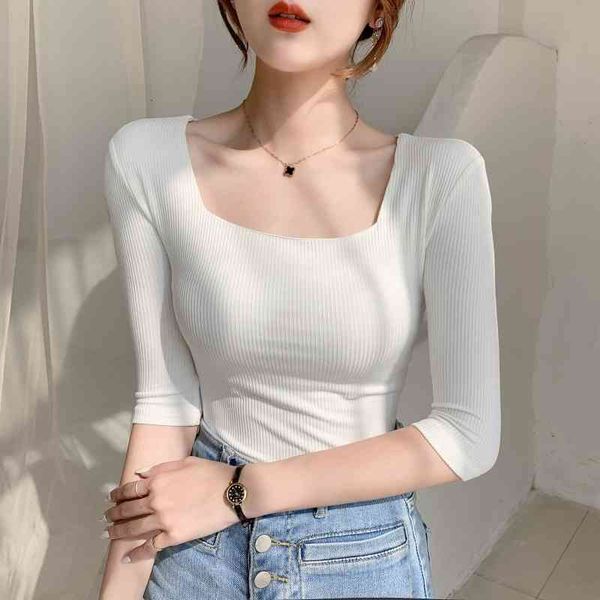 

women's t-shirt summer t shirt women elasticity oversized woman clothes female half sleeve tube knit canale m98k, White