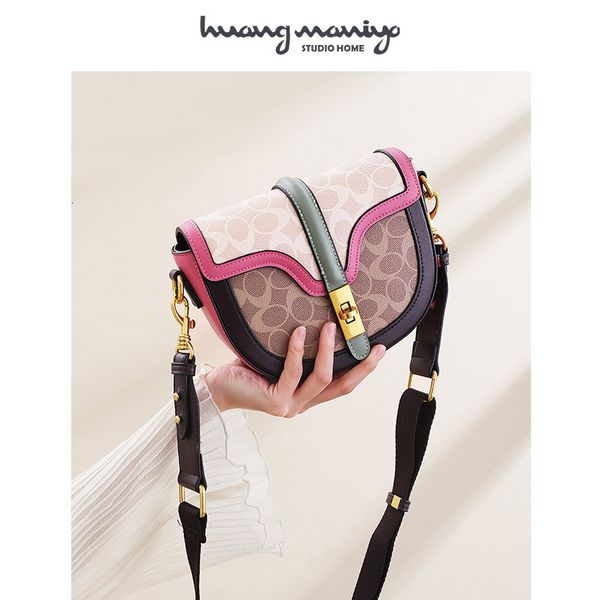 

handbag printed bag women's 2021 fashion one shoulder niche high-grade saddle crossbody contrast small round, Black;red
